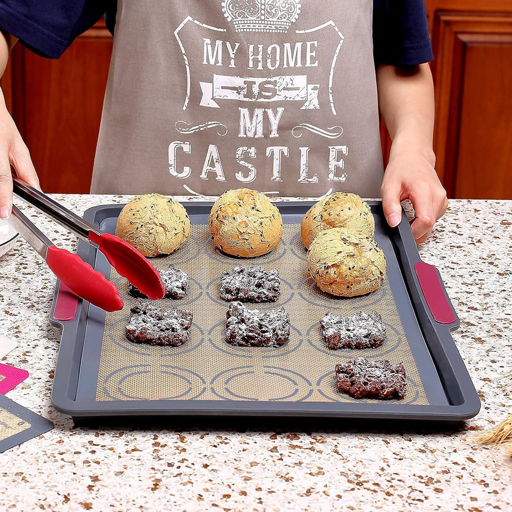 Silicone Baking Mat Set of 4, GUANCI Grade Food Baking mats Non-Stick Reusable Pizza Bakeware Mat for Making Macaroon, Pizza, Cookie, Pastry, Bread, Bun(Grey)