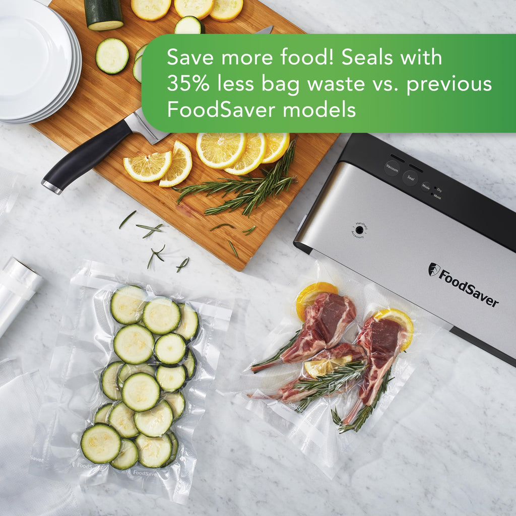 FoodSaver PowerVac Compact Vacuum Sealing Machine, Stainless Steel & Black, Vertical Storage, VS0150 | Preserves freshness, reduces bag waste, for both dry and wet food
