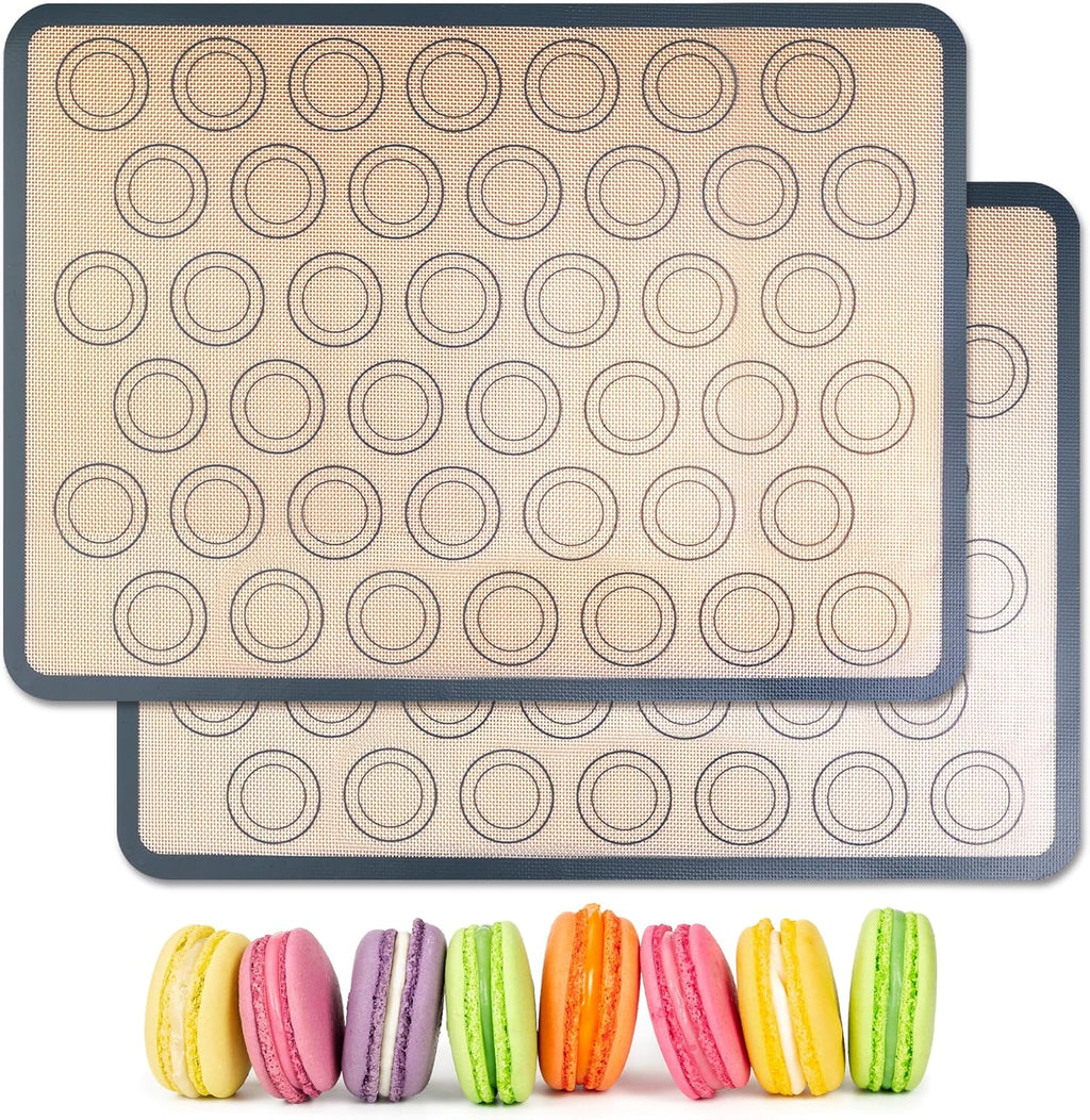 HOOMIL Macaron Silicone Baking Mats 2-Pack, 18" x 13" Commercial Half Sheet Size Macaron Silicone Mat, Non-Stick, Reusable, Food Safe Baking Mat - Brown+Gray