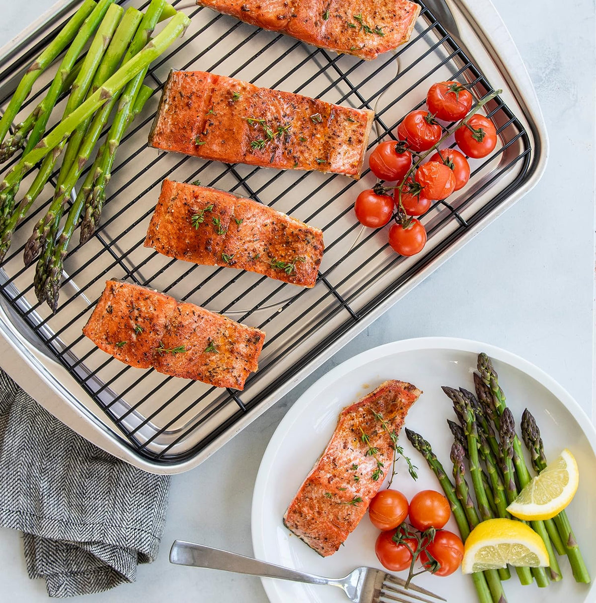 Nordic Ware Oven Crisp Baking Tray 2pc Set Includes Pan and Rack; Natural Aluminum For Air Frying, Crisping, Broiling, Baking
