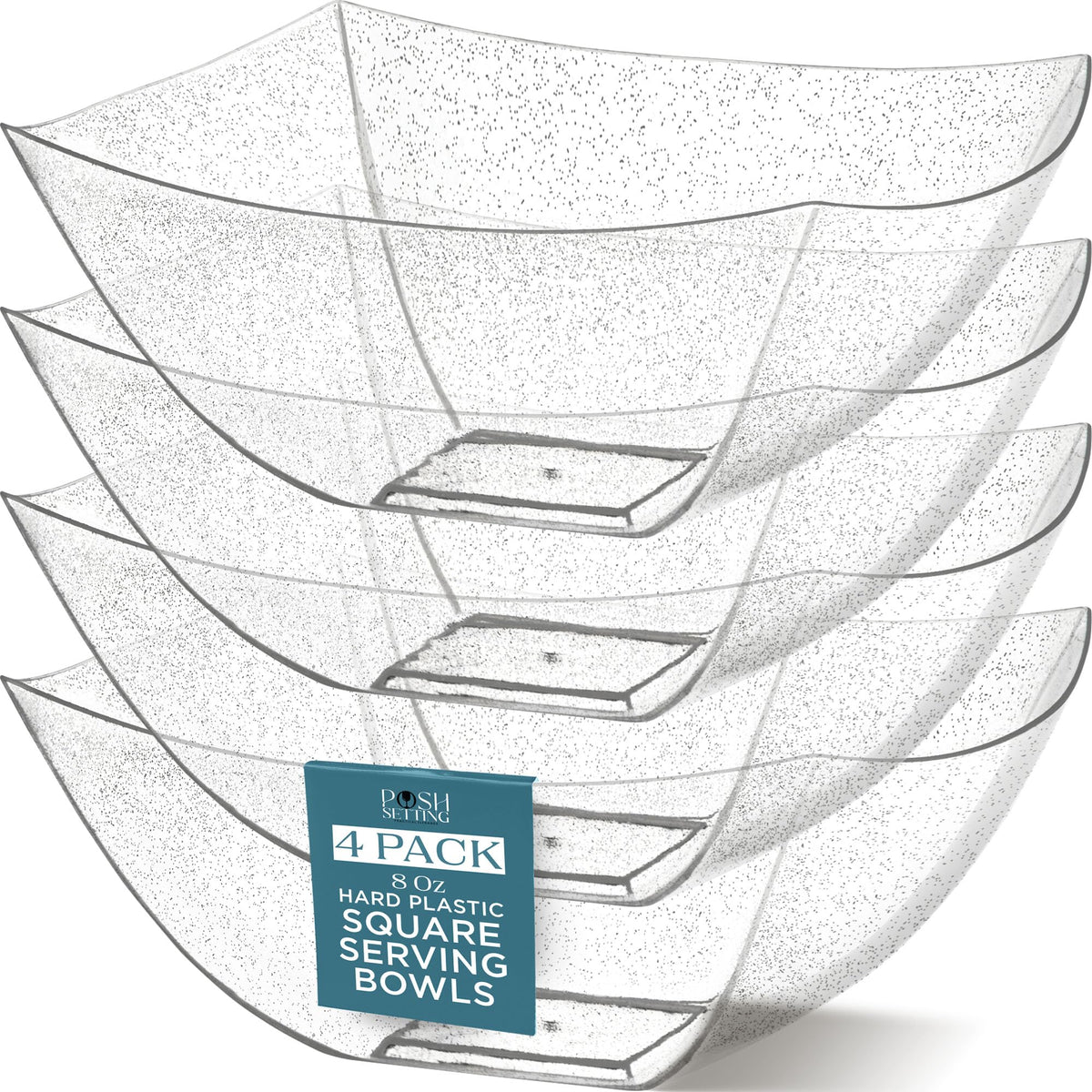 Posh Setting - Clear Plastic Serving Bowls for Party (8oz - 4 Pack) Square, Disposable, Salad & Fruit Bowls for Party Table, Candy Containers for Candy Buffet
