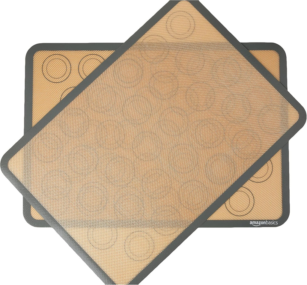 Amazon Basics Silicone Baking Mat for Macarons, Non-Stick, Food Safe, 16.5" x 11.6", Beige/Gray, Pack of 2