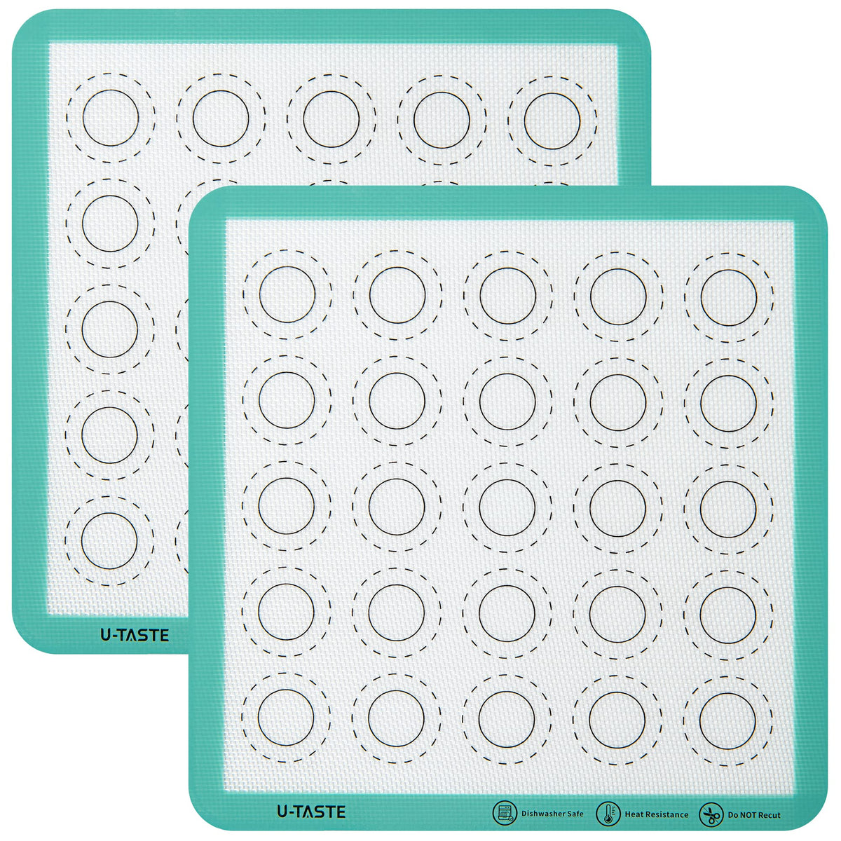 U-Taste 446ºF Heat Resistant Macaron Silicone Baking Mat, Non Stick Reusable Cookies Pastry Sheet Liner with Edge Enhancement Circle Measurement (Half/Jelly Roll/Quarter Sheets Size, Aqua Sky)