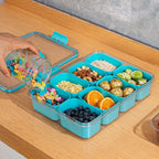 Divided Snack Serving Tray with Lid and Handle Travel Snackle Charcuterie Container Portable Storage Organizer for Candy, Fruits, Nuts, Snacks, Party, Picnic (1pack, Lake blue)