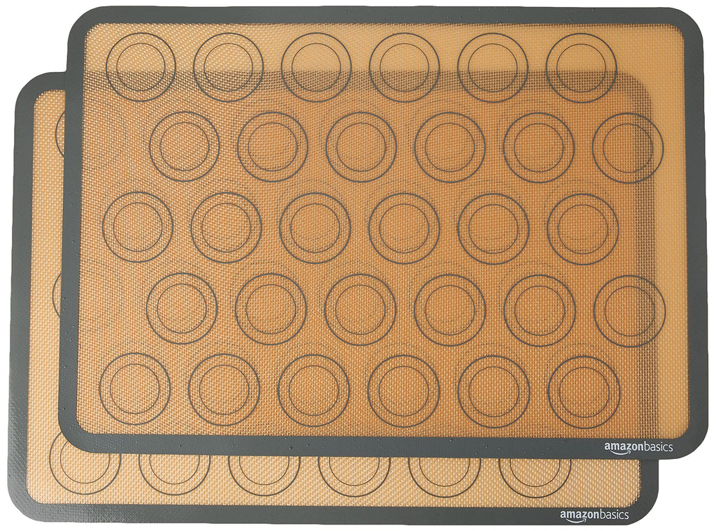 Amazon Basics Silicone Rectangular Baking Mat, Non-Stick Reusable Oven Bakeware, 16.5" x 11.6", New Beige/Gray, Pack of 2