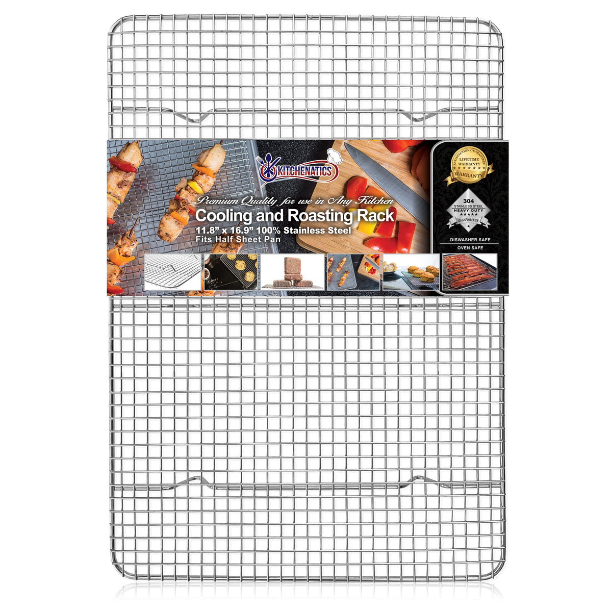 KITCHENATICS Heavy Duty Half Sheet Cooling Racks, Rust Resistant Stainless Steel Baking Racks, Wire Racks Fit Half Sheet Pan, Bacon Grill Rack for Oven, Cookie Cooling Racks 11.8" x 16.9" IN, Set of 2