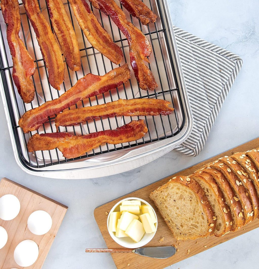 Nordic Ware Oven Crisp Baking Tray 2pc Set Includes Pan and Rack; Natural Aluminum For Air Frying, Crisping, Broiling, Baking