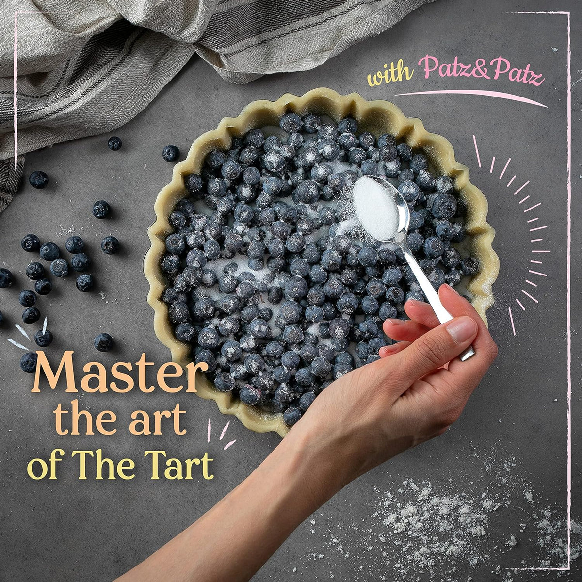 Patz&Patz Fluted Tart Pan 9 Inch Removable Bottom with Patented Silicone Crust Shaper | Nonstick Carbon Steel Quiche Baking Dish, Fruit Tart Molds for Baking, Quiche Pan & Pie Mold - PFOA & PTFE-Free