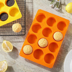 2 Pcs Oreo Chocolate Cookie Silicone Molds, 12-Cavity Round Silicone Mold, Baking Mold for Oreo, Chocolate, Cookie, Candy, Mini Cake, Jelly (Orange + Yellow)