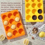2 Pcs Oreo Chocolate Cookie Silicone Molds, 12-Cavity Round Silicone Mold, Baking Mold for Oreo, Chocolate, Cookie, Candy, Mini Cake, Jelly (Orange + Yellow)