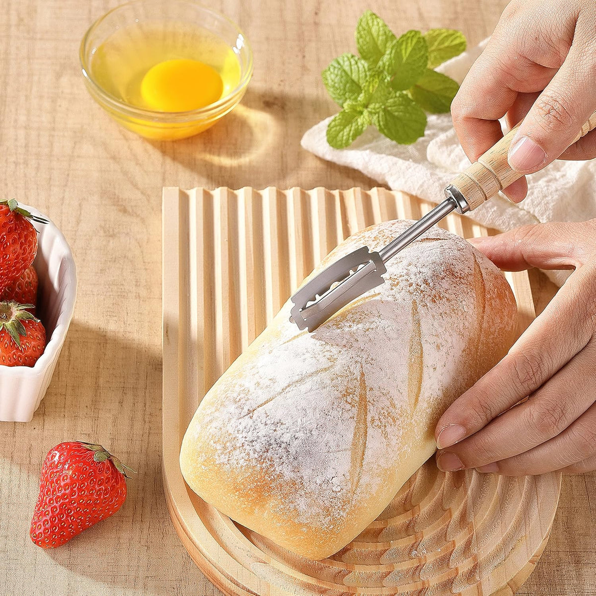 Lccowot Bread Lame, Stainless Steel Bread Lame Dough Scoring Tool, Premium Sourdough Scoring Tool, Bread Scorer with 10 Razor Blades
