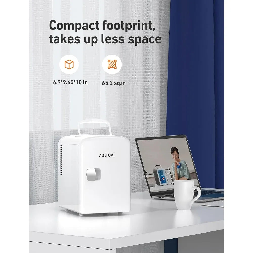 4 Liter/6 Can AC/DC Portable Thermoelectric Cooler Refrigerators for Skincare, Beverage, Home, Office and Car, ETL Listed (White