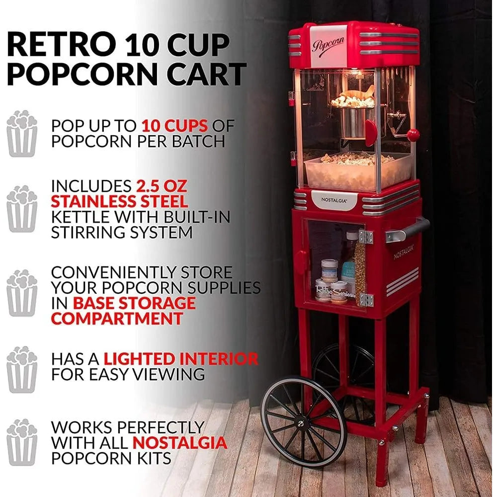 Popcorn Maker Machine - Professional Cart With 2.5 Oz Kettle Makes Up to 10 Cups - Vintage Popcorn Machine Movie Theater Style