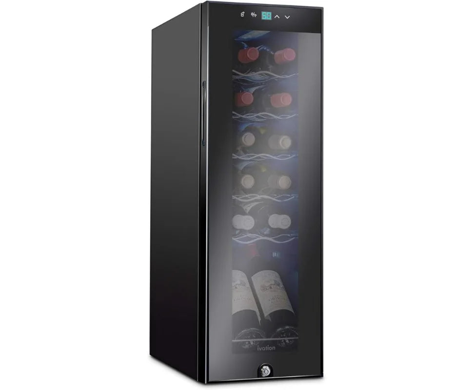 12-butelkowa chłodziarka do wina z kompresorem i zamkiem, wolnostojąca piwniczka na wino, cyfrowa kontrola temperatury 41f-64f, do czerwonego wina