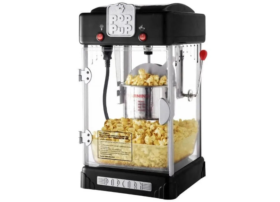 Countertop Popcorn Machine – 2.5oz Kettle with Measuring Spoon, Scoop, and 25 Serving Bags (Black)