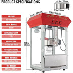 Commercial Popcorn Machine, 8 Oz Kettle, 850 W Countertop Popcorn Maker, with 3-Switch Control Steel Frame Tempered Glass Doors
