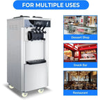 Commercial soft ice floor standing ice cream machine, 3 flavors, 2 hoppers, 3 dispensers, used in restaurants and snack shops