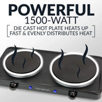 Double Burner Hot Plate, Portable Countertop Double Burner Hot Plate Electric Cooktop,1500-Watts, Adjustable Temperature Control