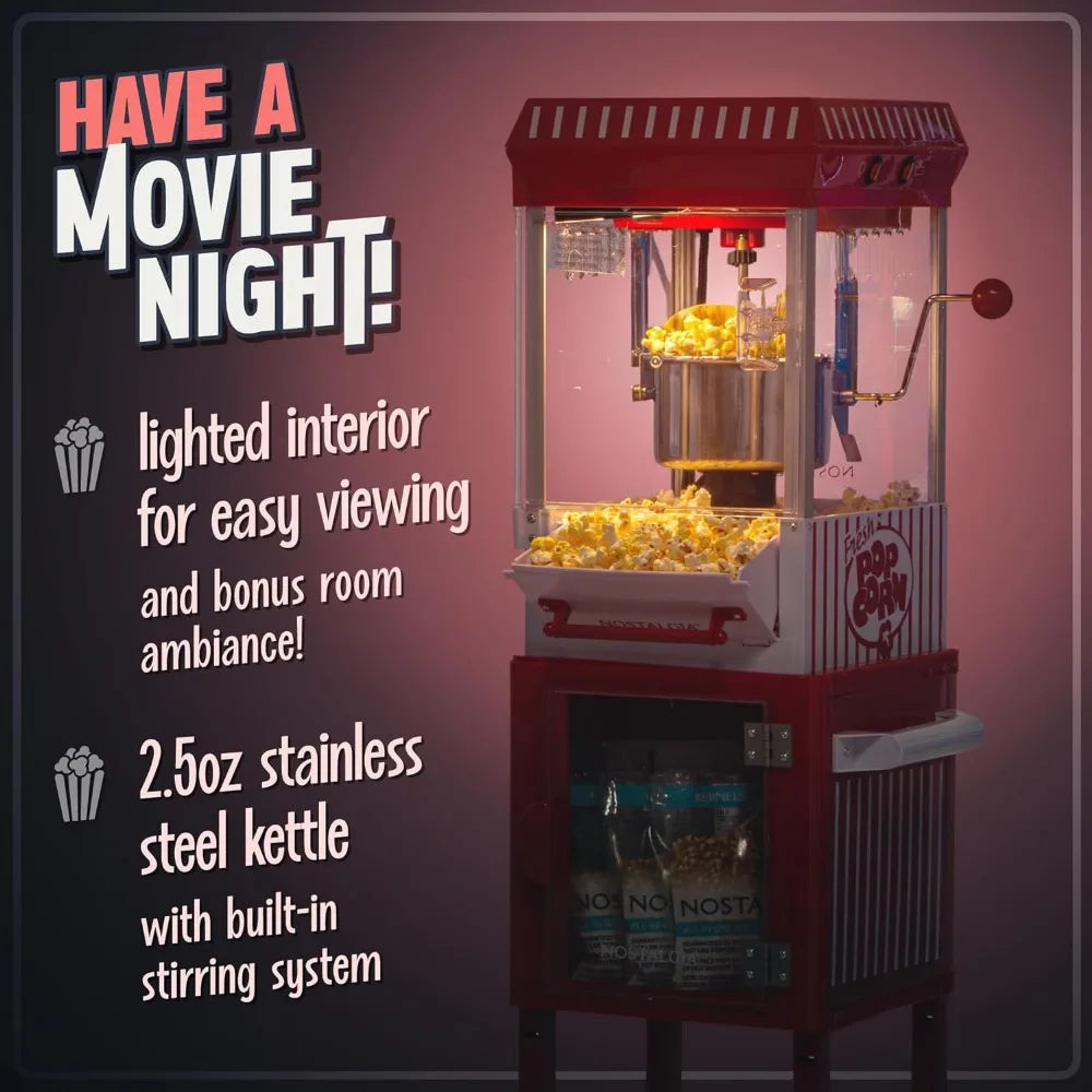 Popcorn Maker Machine - Professional Cart With 2.5 Oz Kettle Makes Up to 10 Cups - Vintage Popcorn Machine Movie Theater Style