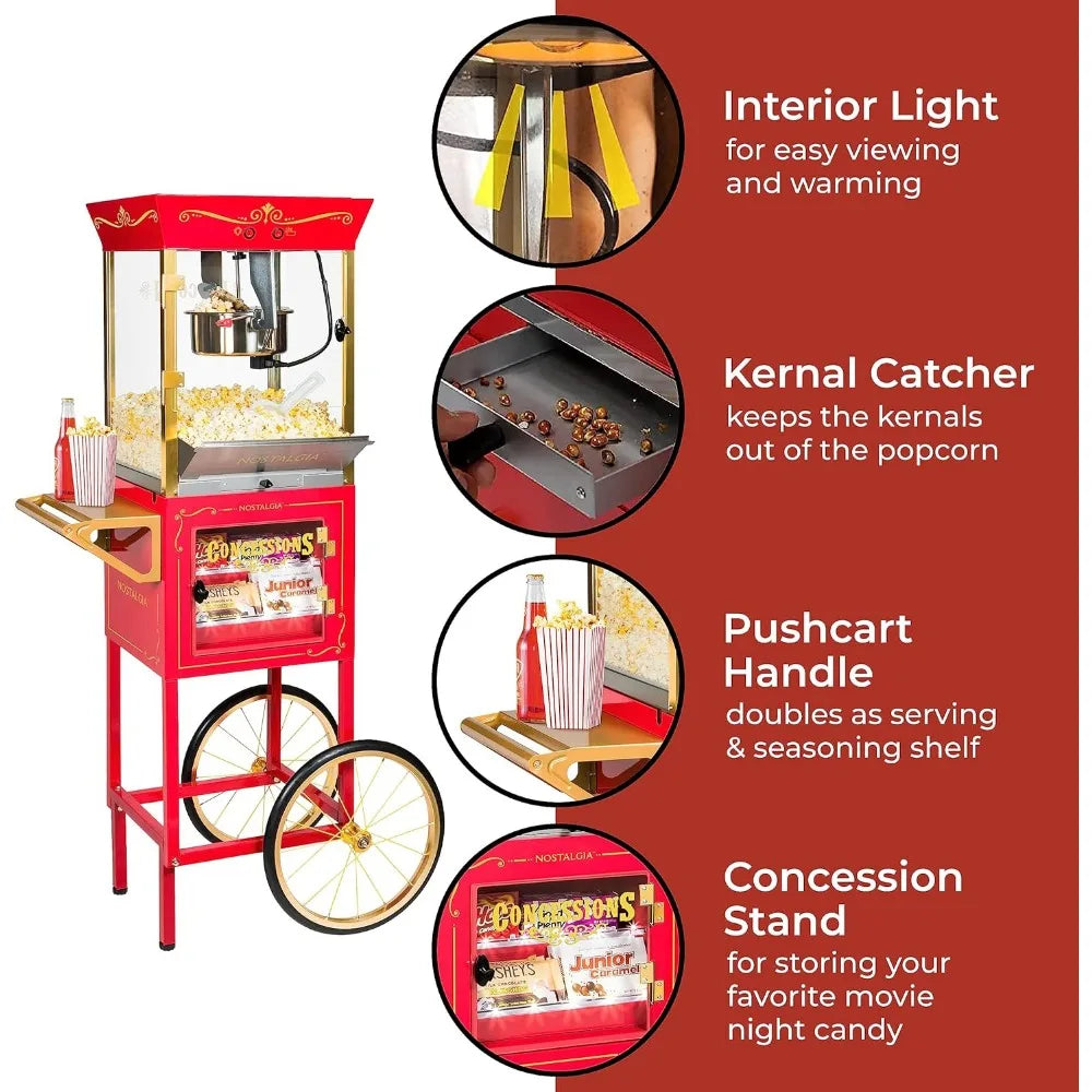 Popcorn Maker Machine - Professional Cart With 10 Oz Kettle Makes Up to 40 Cups - Vintage Popcorn Machine Movie Theater Style