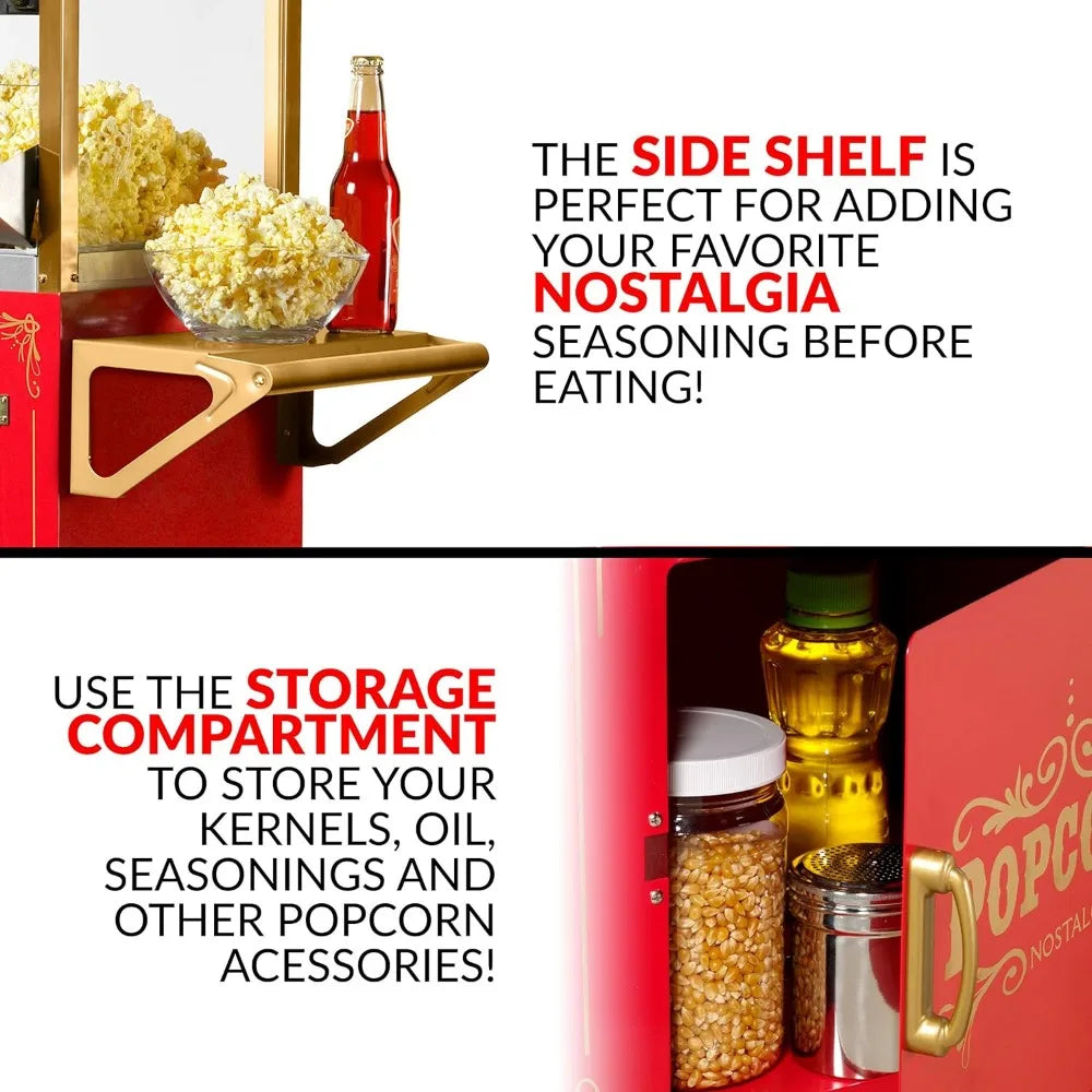 Popcorn Maker Machine, Professional Cart With 10 Oz Kettle Makes Up to 40 Cups, Vintage Popcorn Machine Movie Theater Style, Red