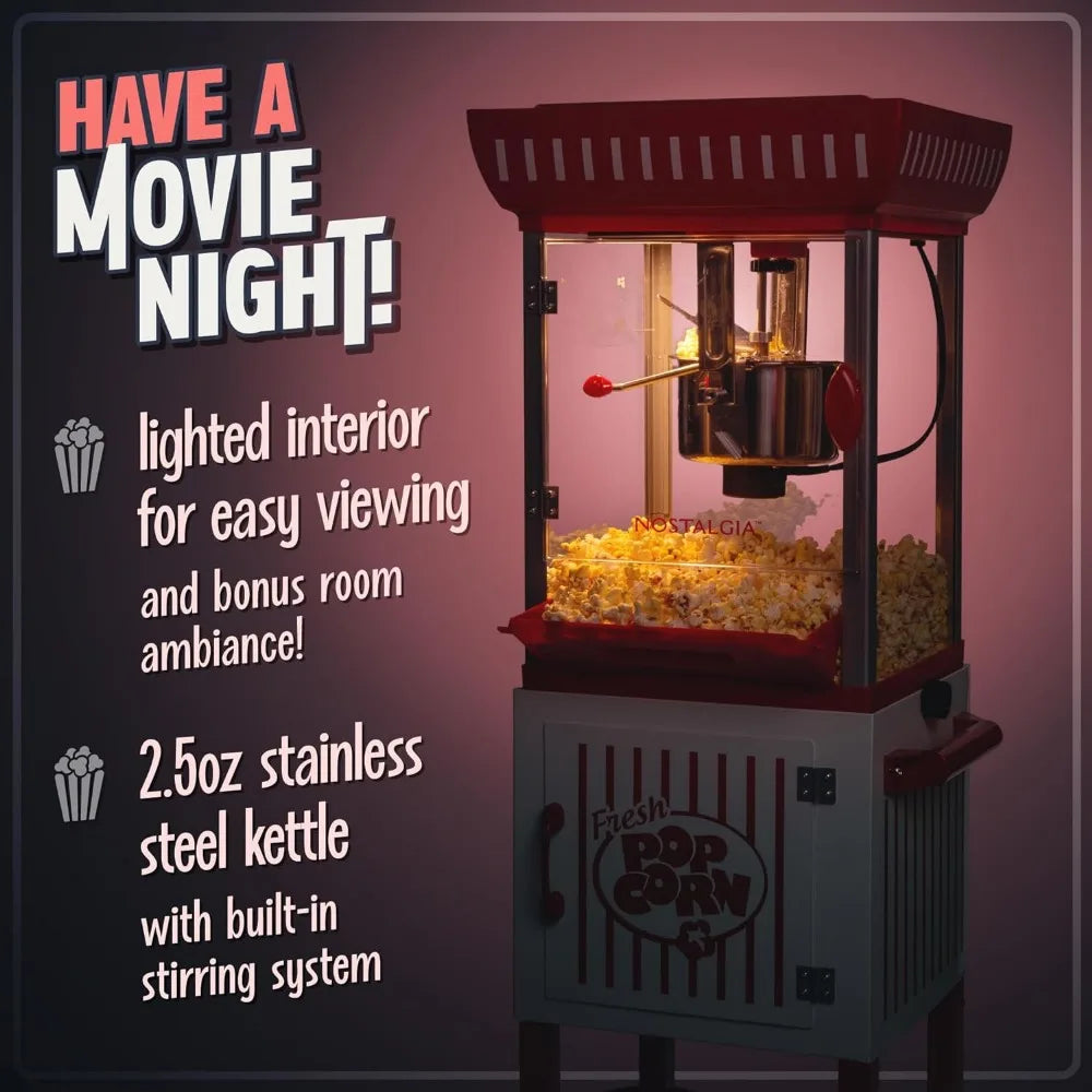 Popcorn Maker Machine, Professional Cart With 2.5 Oz Kettle Makes Up to 10 Cups - Vintage Popcorn Machine Movie Theater Style