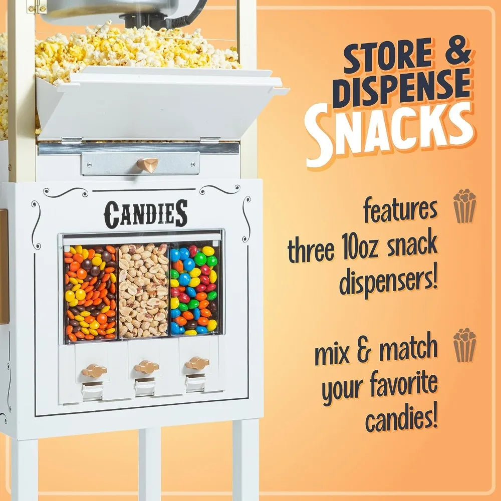 Popcorn Maker Machine, Professional Cart With 8 Oz Kettle Makes Up to 32 Cups Vintage Popcorn Machine Movie Theater Style, Ivory