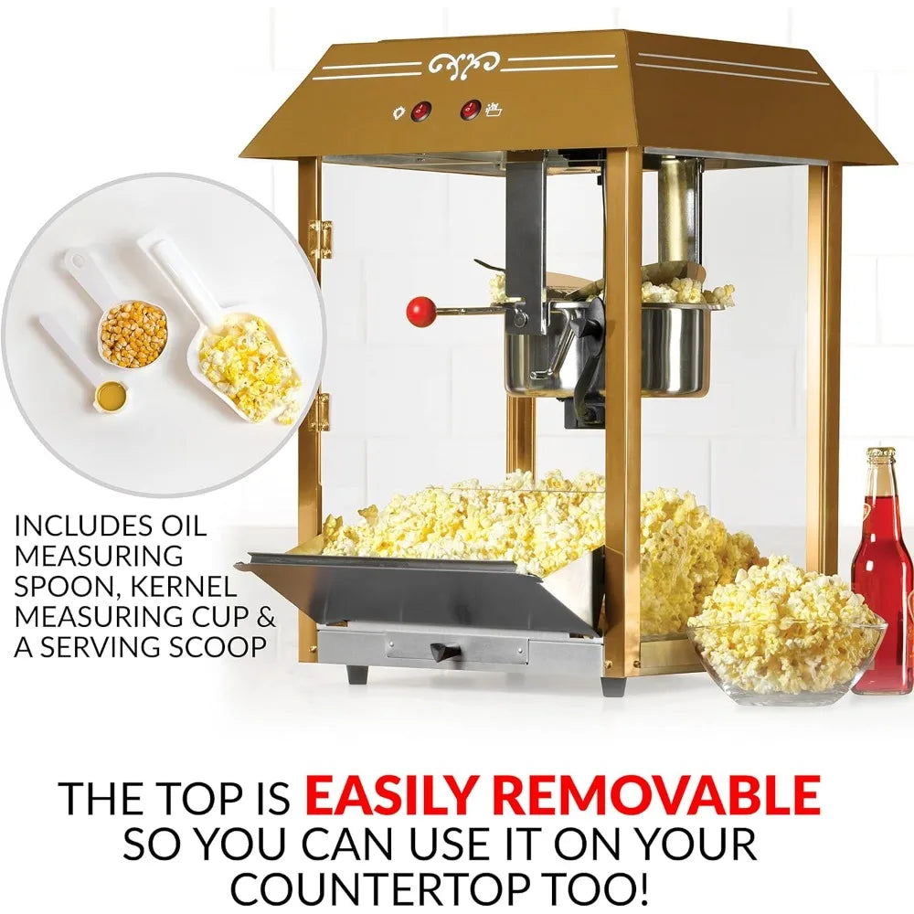 Popcorn Maker Machine, Professional Cart With 10 Oz Kettle Makes Up to 40 Cups, Vintage Popcorn Machine Movie Theater Style, Red