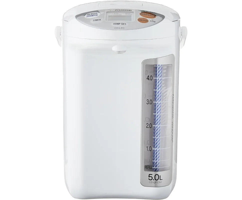 Boiler i podgrzewacz wody Micom. Łatwe do czyszczenia, nieprzywierające wnętrze, 169 oz/5,0 l, biały, cztery ustawienia temperatury, domowe