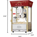 Popcorn Red Movie Theater Style 8 Ounce, Antique Popcorn Machine, Built with Stainless Steel and Tempered Glass Food Zones