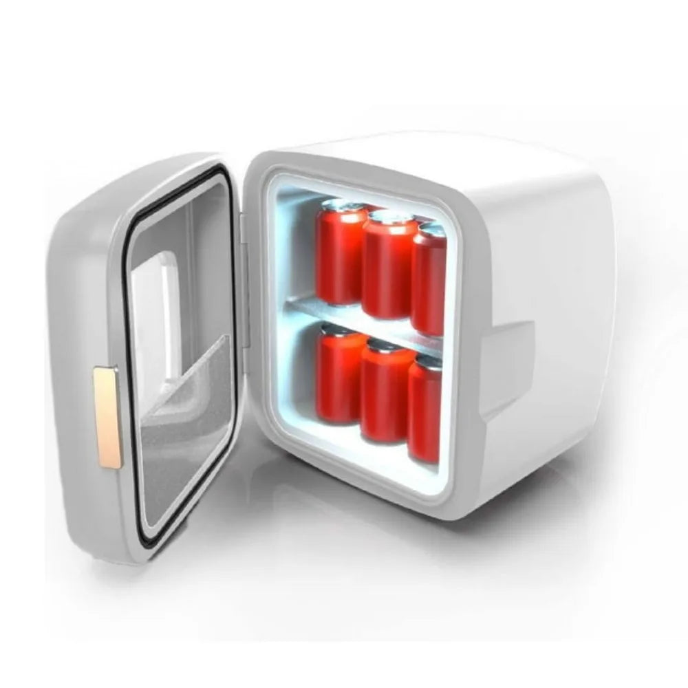 Retro 12 Can Mini Beverage/Skincare Cooler, Holds 12 Cans or 9 Liters, Thermoelectric Cooling System, White