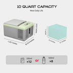 Mini Portable Freezer, 12 Volt Car Refrigerator, 10 Quart Fast Cooling, with 12/24V DC and 100-240V AC for Outdoor, Camping, RV