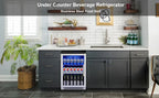 20 Inch Beverage Fridge with Glass Door, 120 Can Mini Fridge with Blue LED Light for Beer, 36-50°F Under Cooler, Auto Defrost