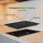 Induction Cooktop- 2 Glass Induction Burner Zones with Adjustable Temperature Settings-1800W Cooker with Digital Touch Sensor