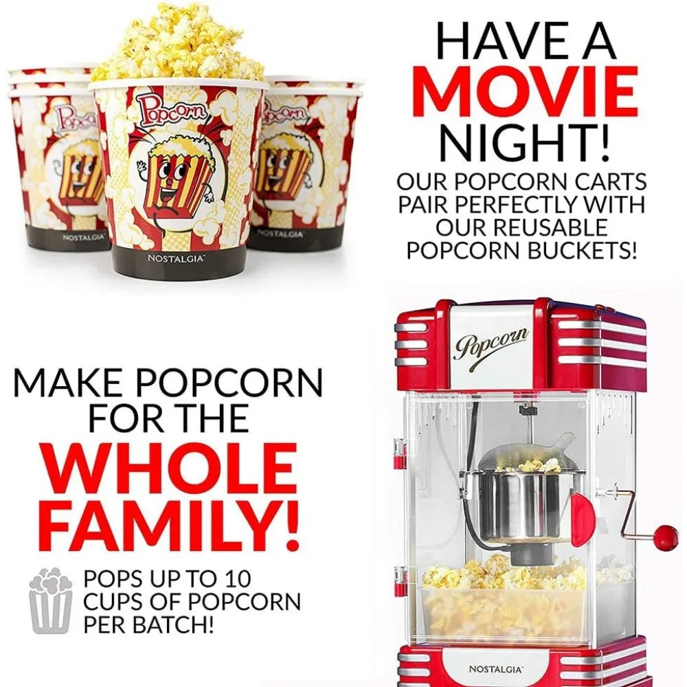 Popcorn Maker Machine - Professional Cart With 2.5 Oz Kettle Makes Up to 10 Cups - Vintage Popcorn Machine Movie Theater Style