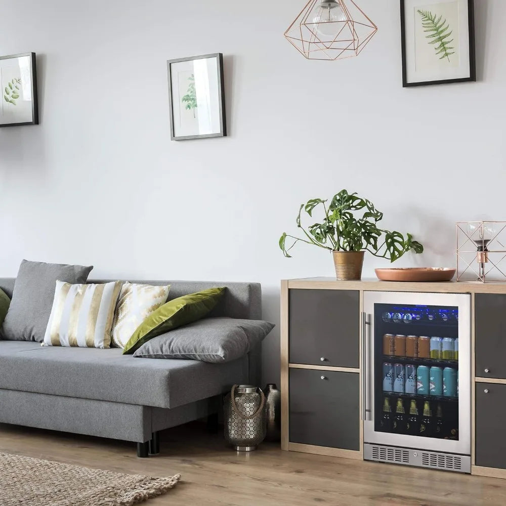 Beverage Refrigerator Cooler with 224 Can Capacity - Fridge with LED Lights - Adjustable/Removable Shelves And Bottom Key Lock