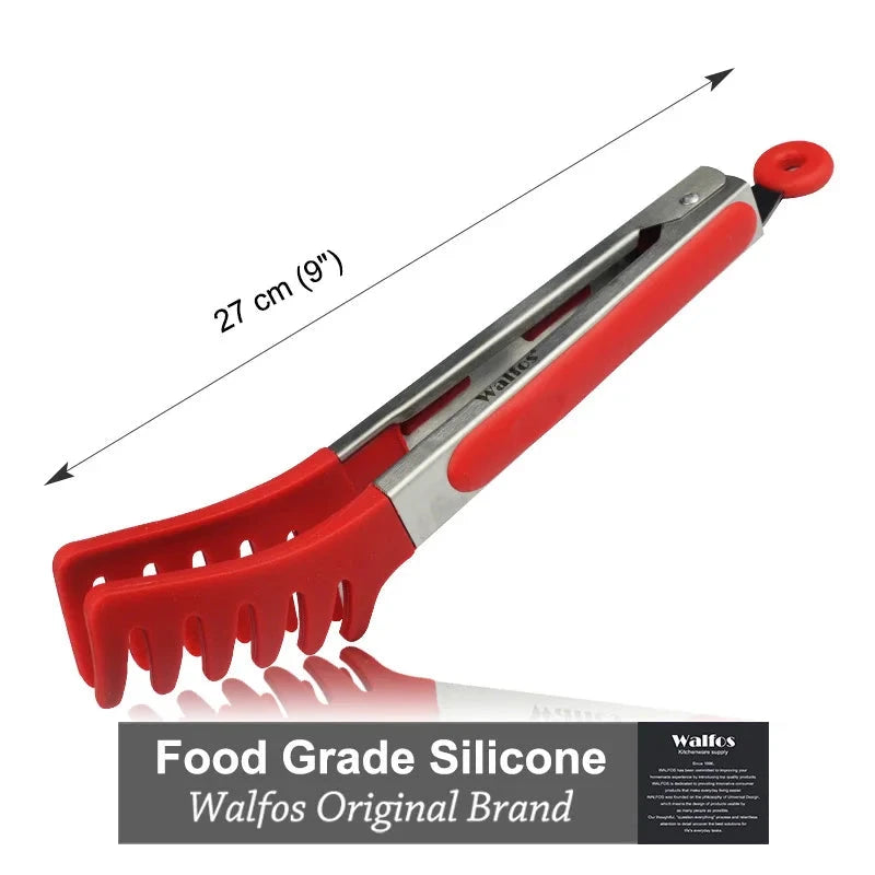 Size S/L Stainless Steel and Silicone Food Tongs for Cooking Kitchen Tongs Kitchen Tools BBQ Clip Salad - Walfos® Kitchenware