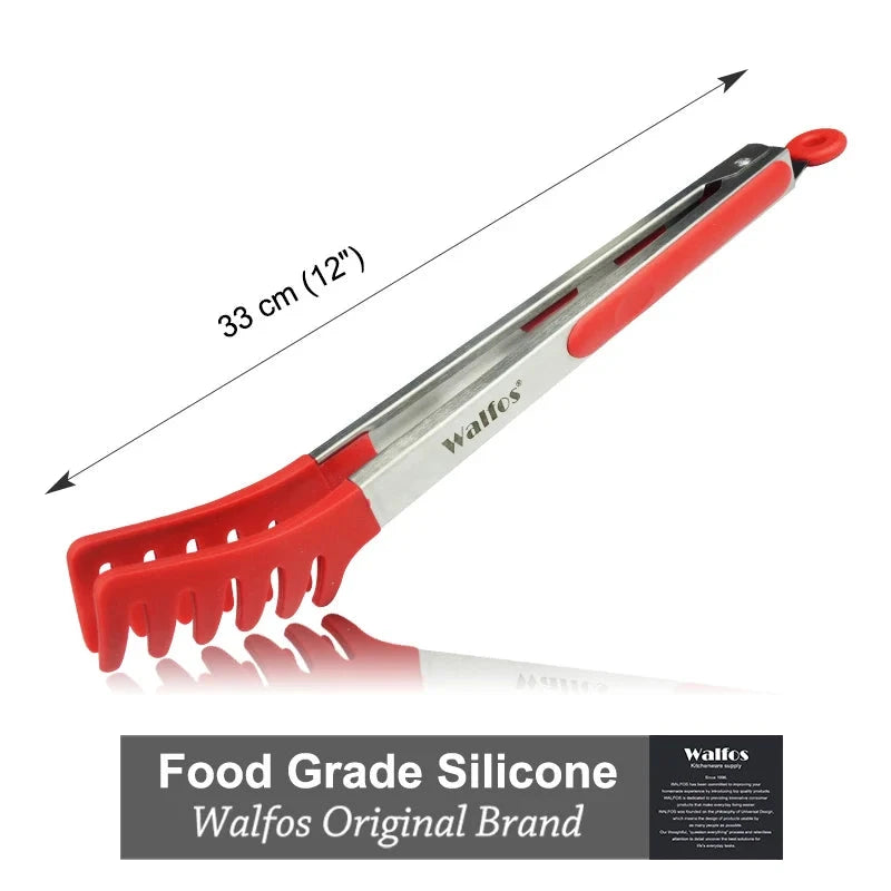 Size S/L Stainless Steel and Silicone Food Tongs for Cooking Kitchen Tongs Kitchen Tools BBQ Clip Salad - Walfos® Kitchenware