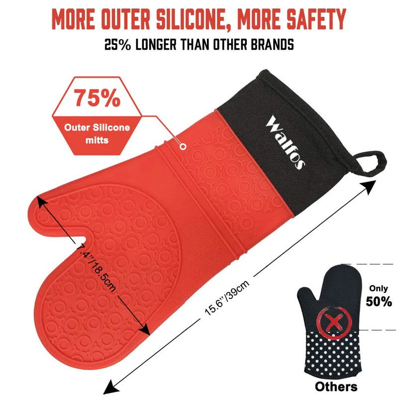WALFOS 1 Piece Heat Resistant Silicon BBQ Glove-Oven Mitt-Kitchen Cooking Glove With Finger-Household Gloves For Cooking Baking - Walfos® Kitchenware