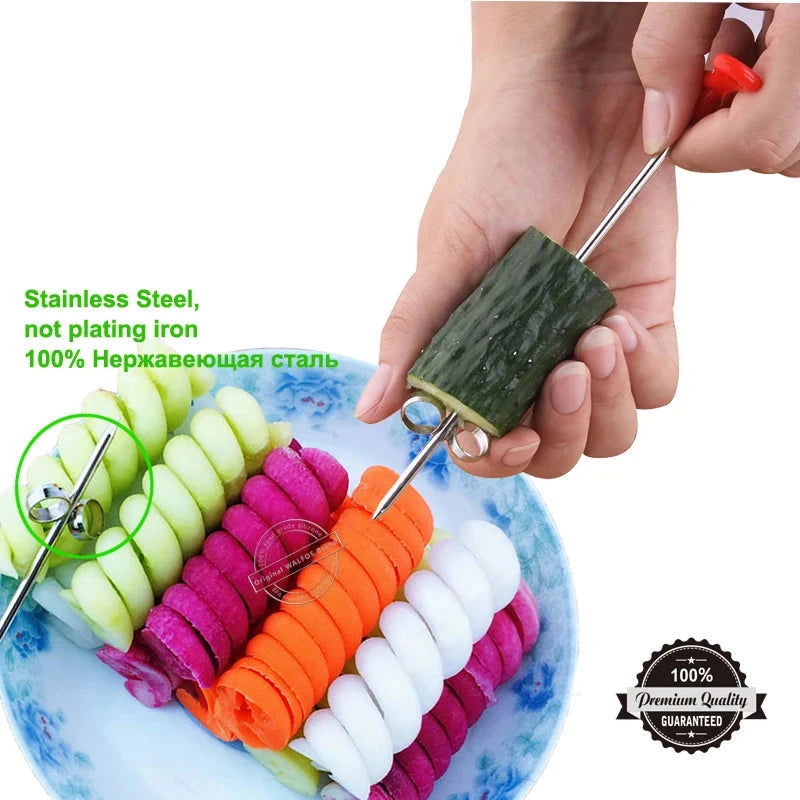 WALFOS 1pc Manual Spiral Screw Slicer Plastic PP + Steel Wire Potato Carrot Cucumber Vegetables Spiral Knife Carving Tool - Walfos® Kitchenware