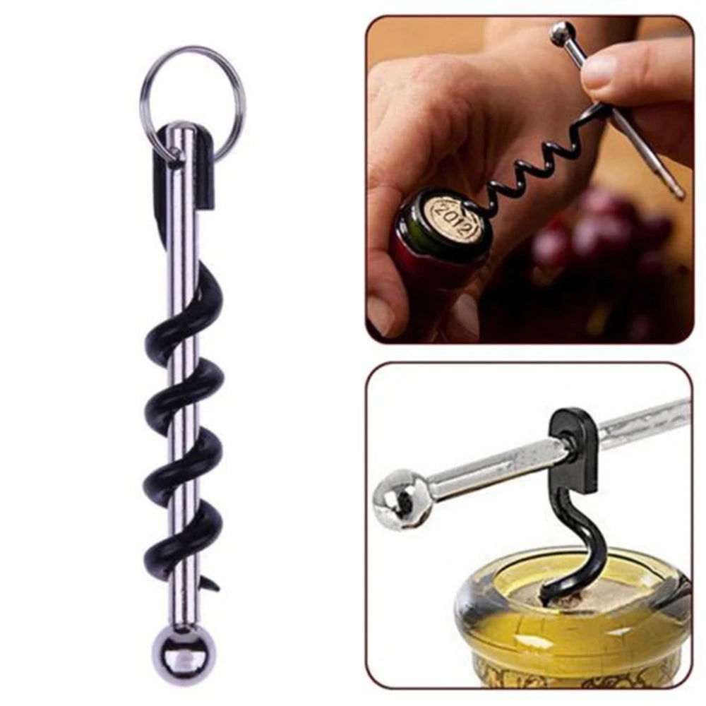 WALFOS  Creative Multifunctional Mini Outdoor Stainless Steel Corkscrew Wine Bottle Opener with Ring Keychain Bottle Opener - Walfos® Kitchenware