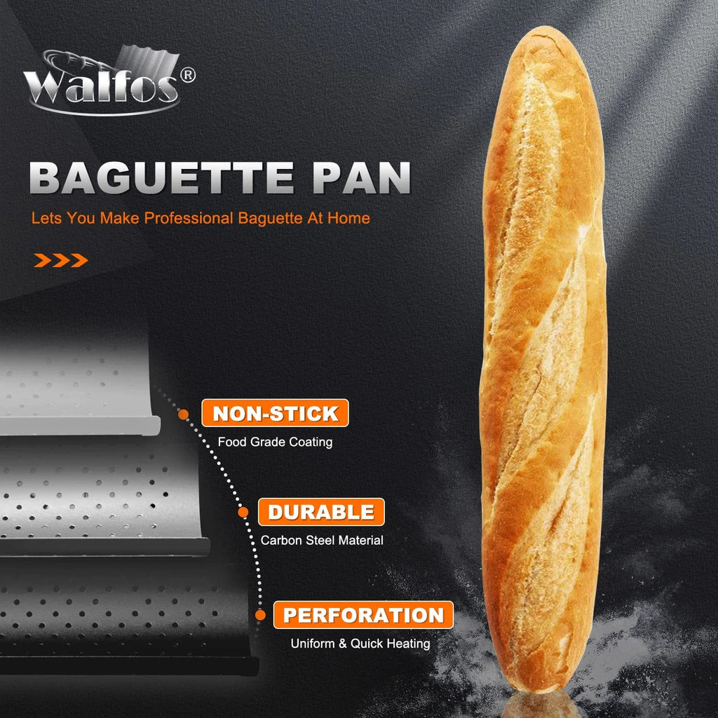 WALFOS French Bread Baking Pan 2/4 Groove Wave Loaves Loaf Bake Mold Non-Stick Bread Pans Baking utensils Tray Pastry Tools - Walfos® Kitchenware