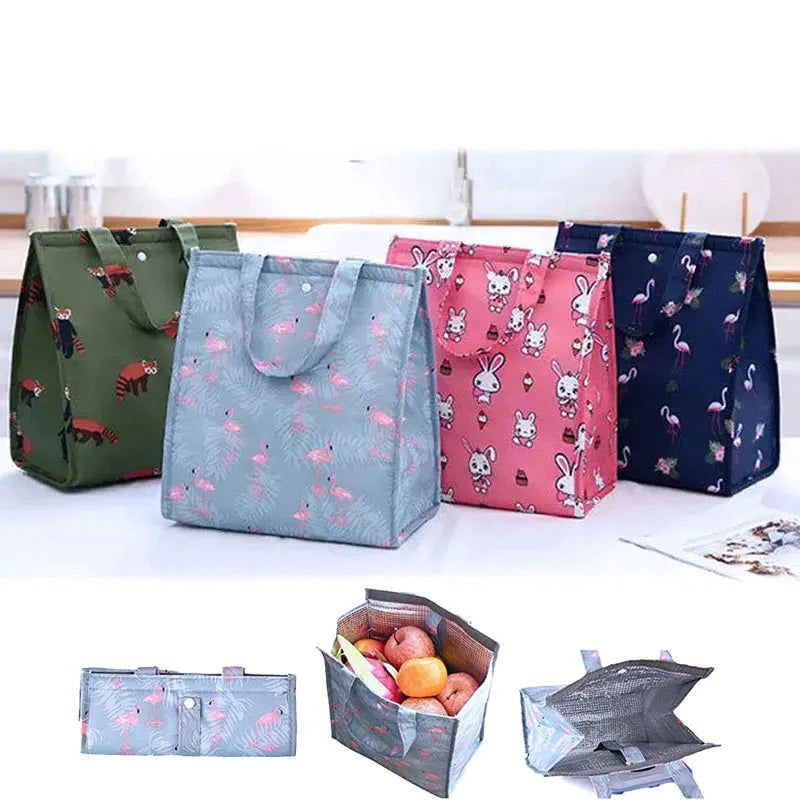 Walfos 1Pcs Portability Lunch Bags For Women Kids Picnic Beach School Flamingo Portable Lunch Bag Tote Handbag Kitchen Gadgets - Walfos® Kitchenware