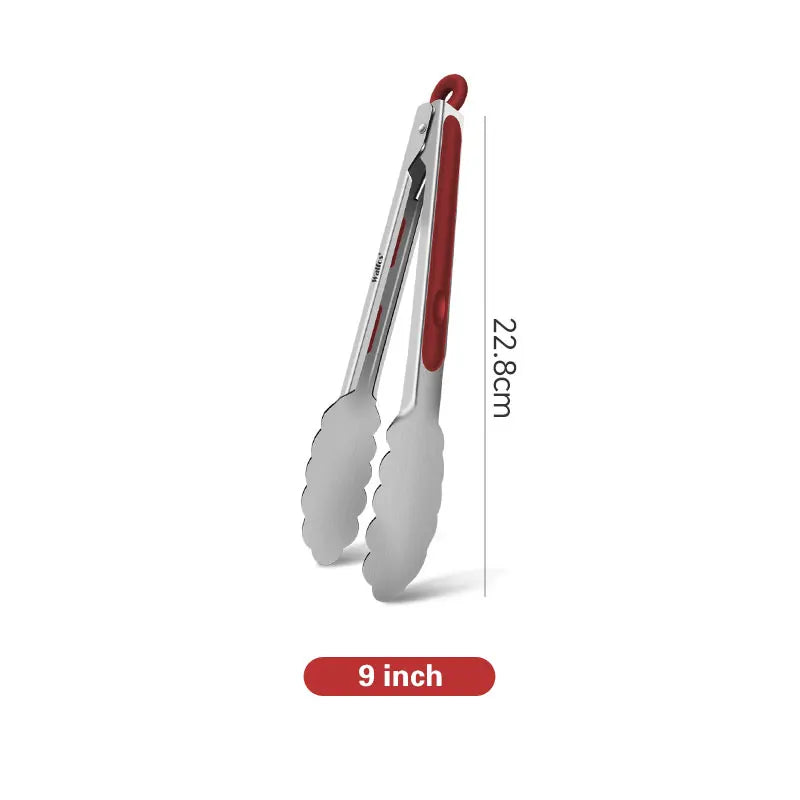 Walfos 1 Piece Red Stainless Steel Kitchen Tongs Food Grade for Cooking Grabbing Objects Duty Locking Non-Slip Grip BBQ Tools - Walfos® Kitchenware