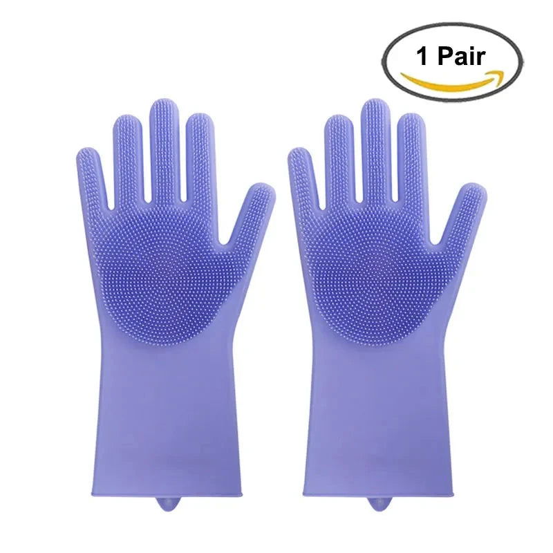 Walfos 2Pcs Silicone Dishwashing Scrubber Cleaning Gloves Dish Washing Sponge Rubber Scrub Gloves Kitchen Cleaning Accessories - Walfos® Kitchenware