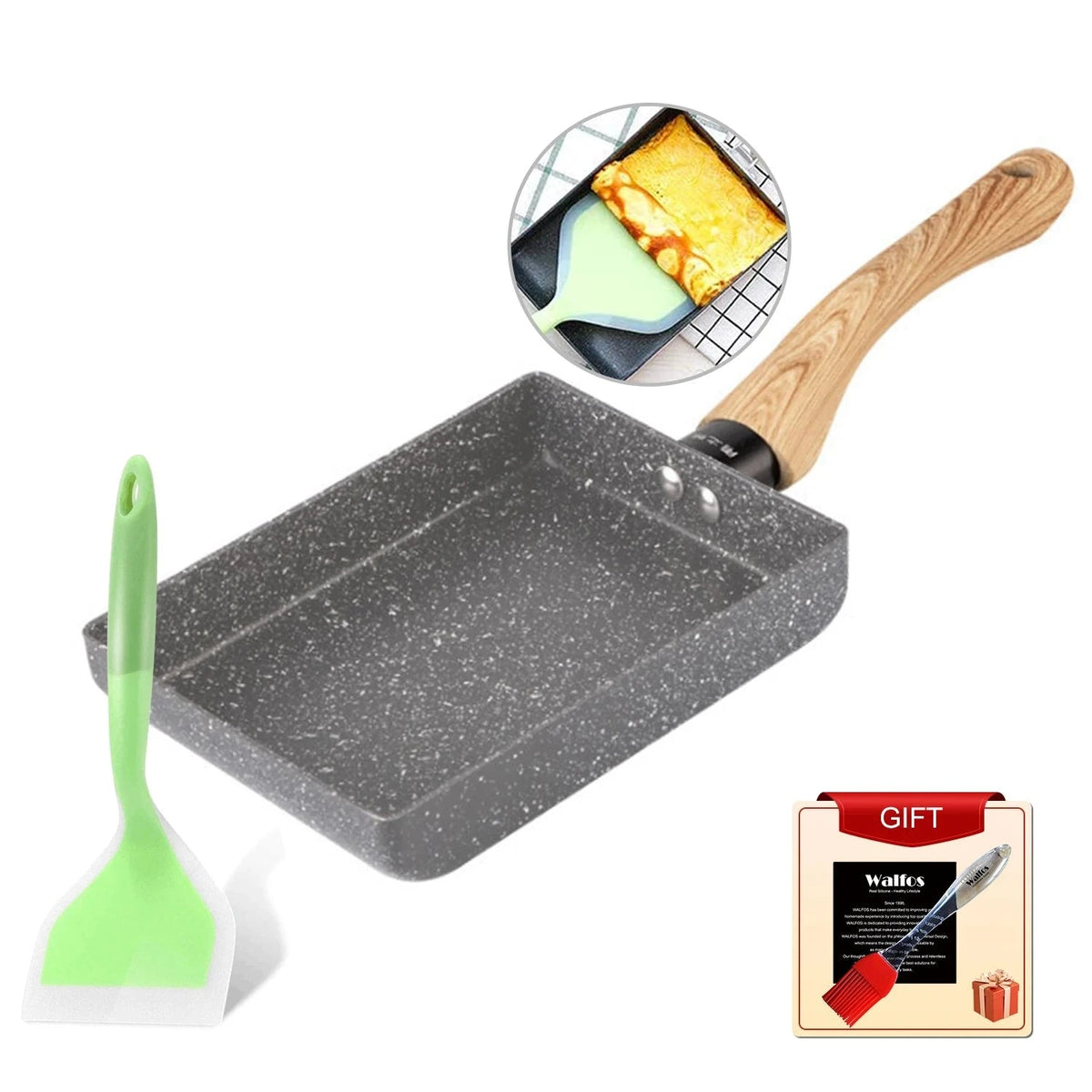 Walfos Frying Pan Tamagoyaki Omelette Black Non-Stick Pan Fry Egg Pan Pancake Kitchen Pot Maker Breakfast Pot Mini Cook - Walfos® Kitchenware